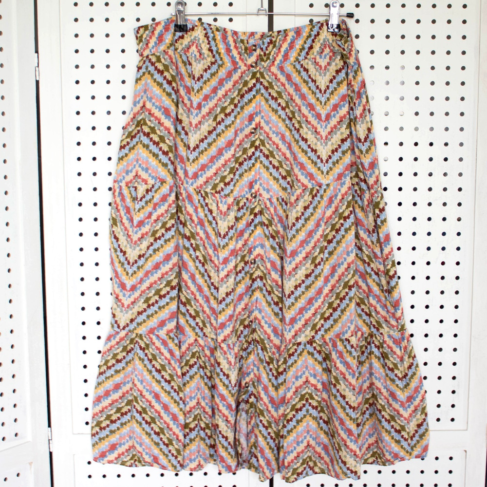 Sonoma Womens SIZE XL Tiered‎ Midi Multicolor Button Front Side Pockets